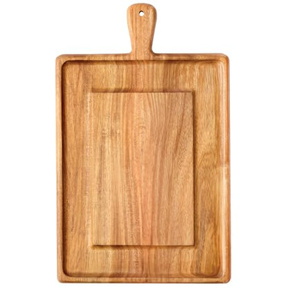 Charcuterie Board - Acacia Wood Cutting Board for Kitchen with Groove & Handle, Cheese Board for Vegetables, Bread, Fruits, Meat - Decorative Wooden Serving Tray House Warming Gift - size: 16.8"L x 11"W