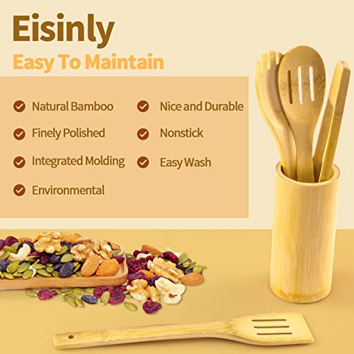 Eisinly Wooden Spoons for Cooking 7-Piece, Kitchen Nonstick Bamboo Cooking Utensils Set, Healthy Bamboo Wooden Spatula Spoon for Cooking - color: Yellow-Bamboo, style: Square-edge