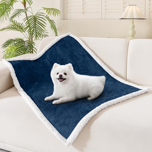 Smiry Waterproof Blanket Throw, Reversible Dog Blanket for Sofa Couch Bed | Soft Leakproof Sherpa Fleece, Washable Furniture Couch Protector for Large Dogs Cats, 30"x40", Navy/White - color: Navy/White, size: 30"x40"