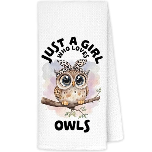 JINYO Cute Coquette Leopard Bow Owl Kitchen Towels, Owls Lover Gifts for Women Hand Towels for Bathroom Kitchen Decor, Just a Girl Who Loves Owls Decorative Dish Tea Towels, 16x24 Inch - color: Just a Girl Who Loves Owls Towels