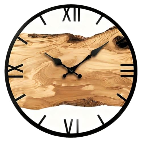 Wood Metal Wall Clock Minimalist Home Decoration, Natural Finish Suitable for Bedroom Living Room Use Metal Frame Wall Clock - color: C