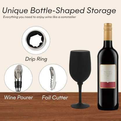 3-Piece Wine Opener Set with Wine Glass Shaped Case | Elegant and Compact Storage: Keeps corkscrew, pourer, and drip ring organized for effortless entertaining anywhere