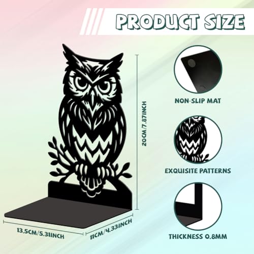 5.3"x4.3"x7.9" Metal Bookends, Heavy Duty Book Ends for Shelves | Owl on Tree Branch Theme Cast Iron Book Supports, 1 Pair Decor Stoppers for Desk, Library, Office & Home Shelves - style: Owl on Tree Branch