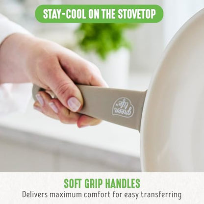 GreenLife 16 Piece Ceramic Nonstick Pots & Pans Cookware Set, Taupe | PFAS-Free Nonstick Coating, Stockpot, Frying Pans, Saucepans, Sauté Pan, Stay-Cool Handles, Dishwasher & Oven Safe up to 350F - color: Taupe, style: Soft Grip