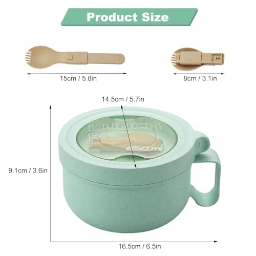 Rarapop 28.7oz Microwave Soup Bowl Containers with Lids, Wheat Straw Ramen Noodles Cup Mug for Instant Noodles,Oatmeal, Gumbo, Salad,Crunch,Cereal & More - Easy-Grip Design, Green - color: Green