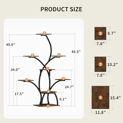 CODACE Plant Stand with Grow Lights - 50" Indoor Plant Shelf | 6 Tiered Plant Shelf Indoor, Lighted Tree-Shaped Plant Holder, Tall Flower Display Rack for Living Room, Patio(Black) - color: Black