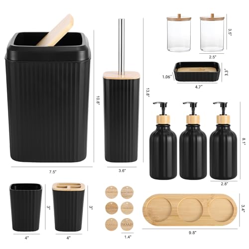 XLHOMO Black Bathroom Accessories Set 17PCS Bathroom Set with 3PCS Soap Dispenser Bathroom Accessory Set Black Trash Can for Bathroom Decor - size: Bath Set, style: Black