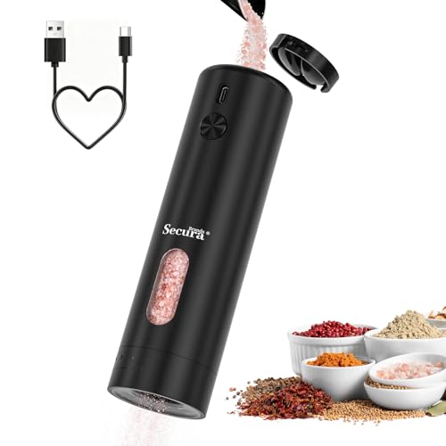Electric Salt and Pepper Grinder, Black | Type-C Rechargeable, 6 Level Adjustable Coarseness, LED Light, Large 110ML Capacity, Home Kitchen Gift - color: 1 PSC/Black