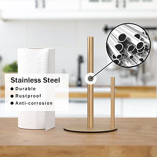 Paper Towel Holder Gold Stainless Steel Kitchen Countertop Roll Organizer | Standing Paper Towel Holders Roll Dispenser Simple Gold Weighted Base - color: Gold