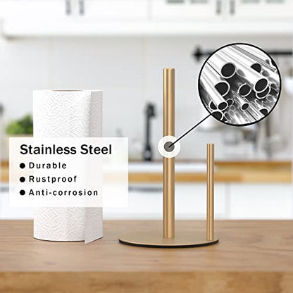 Paper Towel Holder Gold Stainless Steel Kitchen Countertop Roll Organizer | Standing Paper Towel Holders Roll Dispenser Simple Gold Weighted Base - color: Gold