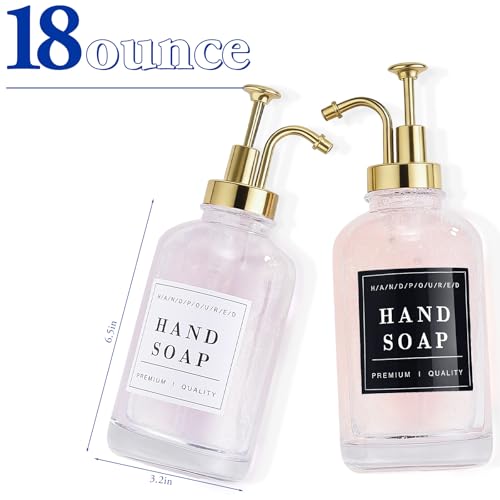Dish and Hand Soap Dispenser, Set of 2 * 16.9oz | Glass Soap Dispenser with Pump,Tray,Funnel,500ML Countertop Soap and Lotion Dispenser for Kitchen, Bathroom Set - color: Ks-5010-34y-2g