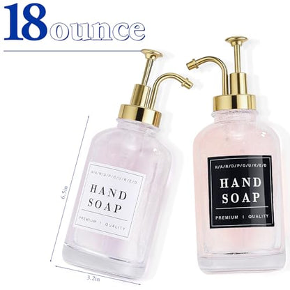 Dish and Hand Soap Dispenser, Set of 2 * 16.9oz | Glass Soap Dispenser with Pump,Tray,Funnel,500ML Countertop Soap and Lotion Dispenser for Kitchen, Bathroom Set - color: Ks-5010-34y-2g