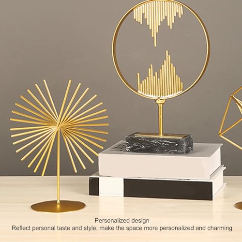 Metal Table Top Decor, Geometric Lines Sculpture Light Luxury Abstract Ornament with Base Modern Metal Sculpture for Home