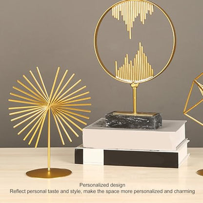 Metal Table Top Decor, Geometric Lines Sculpture Light Luxury Abstract Ornament with Base Modern Metal Sculpture for Home