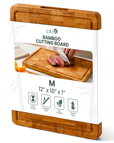 Wood Cutting Boards for Kitchen with Juice Groove, Eco-Friendly Wooden Bamboo Chopping board, Food-Safe, Non Plastic Tabla Para, Carbonized Butcher Block for Meat, Veggies Fruits, Medium - style: Medium