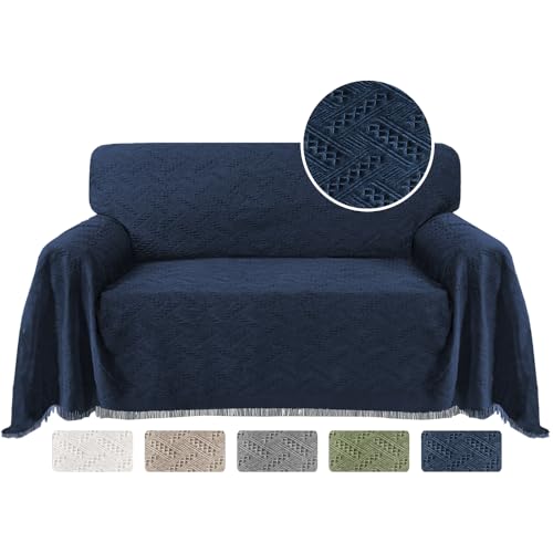Turquoize Cotton Sofa Cover Couch Cover Navy Couch Protector Sofa Throw Cover for Couches Washable Sectional Sofa Couch Covers for Dogs Feature Geometrical Woven Fabric(71"x 102",Large, Navy) - color: Navy, size: Large: 71"x 102"