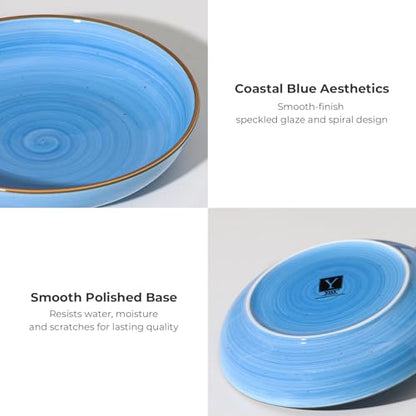 Y YHY 8.5'' Pasta Bowls Set of 6, 30 oz Ceramic Shallow Salad Bowls, Large Serving Soup Bowls Pasta Plates, Microwave & Dishwasher Safe Dinnerware Valentine's Day Gift, Gradient Blue - color: Gradient Blue, size: 30 oz