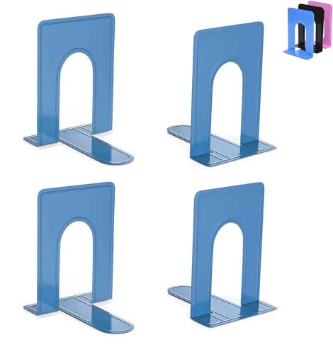 Optomni Bookends, Book End Supports Heavy Duty Metal Bookend Support, Book Ends Supports for Shelves Decor Home Office School (2 Pairs/4 Pieces, Blue) - color: Blue, size: 2 Pairs/4 Pieces
