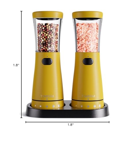 Electric Salt and Pepper Grinder Set with Storage Base, Stainless Steel Rechargeable Salt and Pepper Grinder Set with 4.5 oz Large Capacity, 1.8" Wide Mouth, Adjustable Coarseness, Ideal for Kitchen - color: Yellow