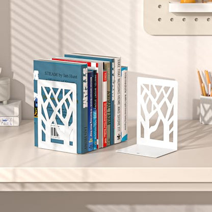 VFINE Withe Bookend 6-Piece, Tree Design Bookends for Shelves, Metal Book Ends for Desk, Decoration Stylish Bookshelf Bookends for Home Office School Supplies - style: White bookend 3 pairs