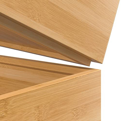 VeyFey Bamboo Drawer Organizer, Stackable Utensil Organizer for Kitchen, Bamboo Storage Box Wood Silverware Tray for Drawer 15" x 6" x 2" Set of 2 - size: 15" x 6" x 2"