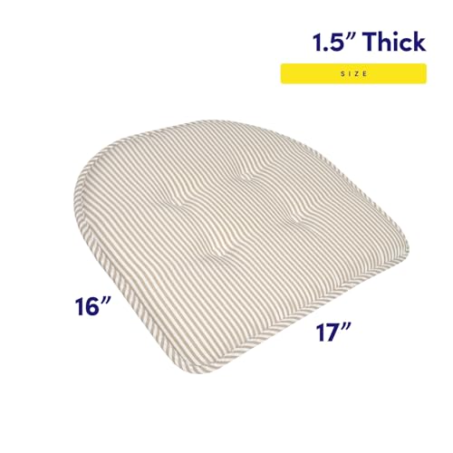 Sweet Home Collection Chair Cushion Memory Foam Pads Tufted Slip Non Skid Rubber Back U-Shaped 17" x 16" Seat Cover, 6 Count (Pack of 1), Pinstripe Taupe - color: Pinstripe Taupe, size: 6 Pack, style: Foam Pads