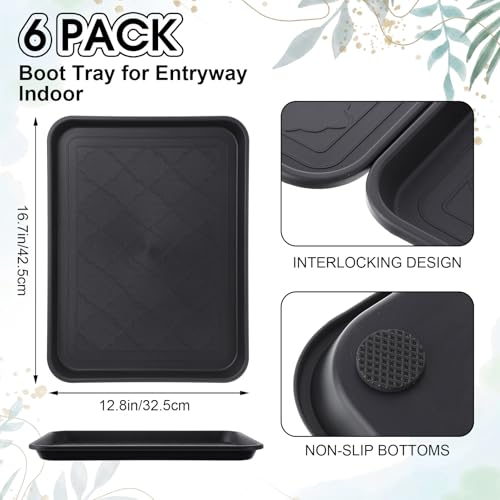 Novabright 6 Pcs Boot Tray with 24 Pcs Anti-Slip Pads Waterproof Boot Mat Wet Shoe Tray & Pet Food Mat, Multi-Purpose Garden Tool for Entryway Indoor Boots Shoes Pets (16.7x12.8 Inch) - size: 16.7x12.8 Inch