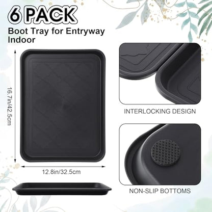Novabright 6 Pcs Boot Tray with 24 Pcs Anti-Slip Pads Waterproof Boot Mat Wet Shoe Tray & Pet Food Mat, Multi-Purpose Garden Tool for Entryway Indoor Boots Shoes Pets (16.7x12.8 Inch) - size: 16.7x12.8 Inch