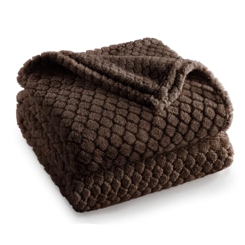 Exclusivo Mezcla Soft Fleece Throw Blanket for Couch, Coffee | Jacquard Lightweight Cozy Throws for Bed, Sofa, Breathable Decorative Fuzzy Textured All Season Use, 50x60 Inches - color: Coffee, size: Throw ( 50x60 IN )