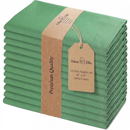 Urban Villa Cloth Napkins Cotton 20x20 (Set of 12) Geen - color: 020 Green, size: 20" x 20" (Set of 12)