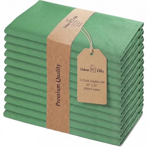Urban Villa Cloth Napkins Cotton 20x20 (Set of 12) Geen - color: 020 Green, size: 20" x 20" (Set of 12)