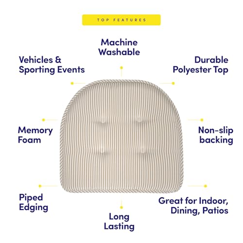 Sweet Home Collection Chair Cushion Memory Foam Pads Tufted Slip Non Skid Rubber Back U-Shaped 17" x 16" Seat Cover, 6 Count (Pack of 1), Pinstripe Taupe - color: Pinstripe Taupe, size: 6 Pack, style: Foam Pads