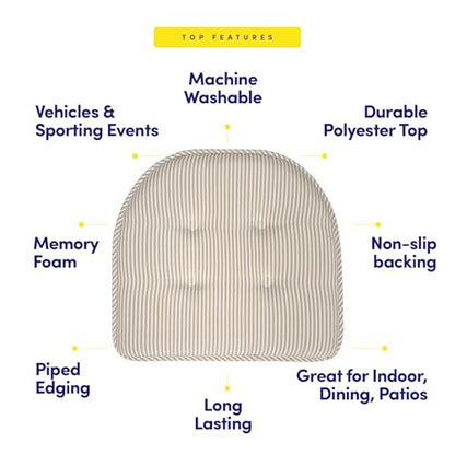 Sweet Home Collection Chair Cushion Memory Foam Pads Tufted Slip Non Skid Rubber Back U-Shaped 17" x 16" Seat Cover, 6 Count (Pack of 1), Pinstripe Taupe - color: Pinstripe Taupe, size: 6 Pack, style: Foam Pads