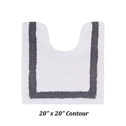 Better Trends 100% Cotton Hotel Collection Bath Set, White & Gray - Tufted, Reversible, Absorbent & Machine Washable 2 Piece Bathroom Rug Set, Toilet Base & Sink Mat - color: White & Gray, size: 2 Piece Set (17" x 24" | 20" x 20")
