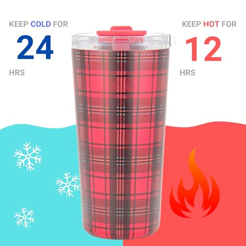Drinco - 20 oz Stainless Steel Tumbler | Double Walled Vacuum Insulated Mug With Lid, 2 Straws, For Hot & Cold Drinks (20oz Tartan Plaid) - color: 20oz Tartan Plaid