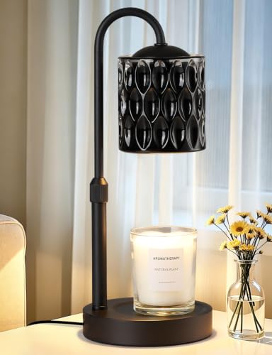 Dimmable Candle Warmer Lamp with Timer, Height Adjustable Electric Candle Wax Warmer, Birthday Gifts for Women Mom, House Warming Gifts New Home Decor, Solid Wood Base, Inner Black Glass - color: Inner Black Glass