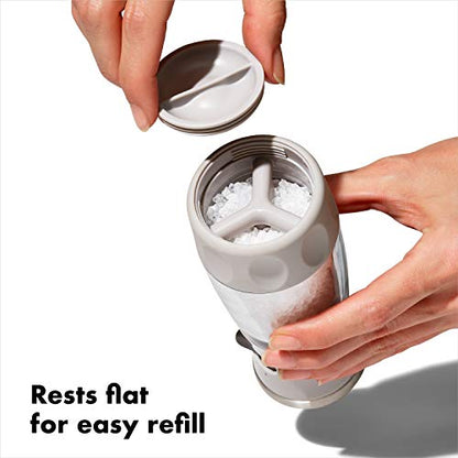 OXO Good Grips Contoured Salt Grinder with Adjustable Ceramic Mill | Adjustable Ceramic Grind, 5 Grind Settings, Refillable, Mess-Free Cap, Non-Slip Grip, Salt or Pepper Grinder, Easy to Use - color: Stainless Steel, style: Salt Grinder