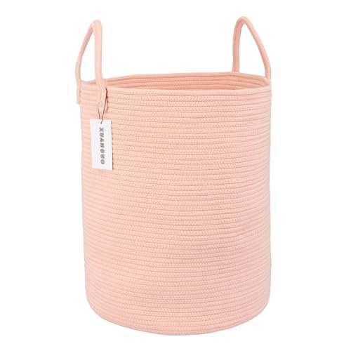 XUANGUO Cotton Rope Laundry Basket Hamper for Clothes, coral pink | Woven Storage Basket for Living Room Bedroom Boho Tall Rope Baskets for Blanket Toys Pillow Towels Baby Nursery Hamper Bin - color: coral pink, size: Regular