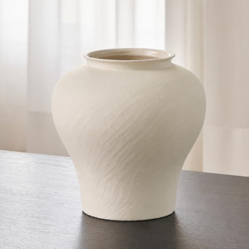 LB2 White Ceramic Large Vase, 13" Tall Zen Style vase, Terra Cotta Pitcher, Distressed Farmhouse Decor, Pottery Decorative Flower for Home Décor - color: D - White 13"
