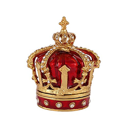 QIFU Red Crown Style Enameled Jeweled Trinket Box Hinged Unique Gift for Family - color: Crown 1 Red