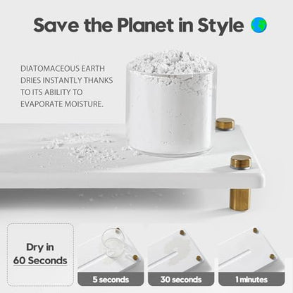 White Gold Dish Drying Rack Tray, Water Absorbing Stone Sink Caddy Kitchen Sink Organizer, Diatomite Bathroom Counter Faucet Mat Coaster, Soap Riser Dispenser Sponge Holder, White 12.5" x 4.5" - color: 12.5"x 4.5" - White - Gold