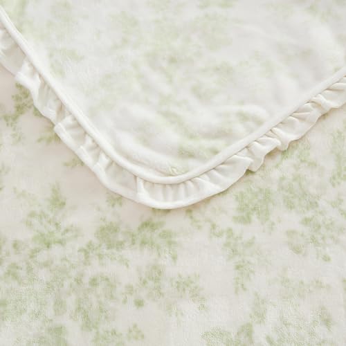 Laura Ashley - Plush Throw Blanket, 50x70, Soft and Warm with a Lightweight Feel, Botanical Leaf Design, Annalise Green - color: Annalise Green