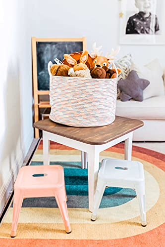 OrganiHaus Round Toy Basket & Blanket Basket, Cotton Rope 20x13" | Stitches Rainbow - Round Cotton Rope Basket, 20x13" - color: Stitches Rainbow, size: Wide