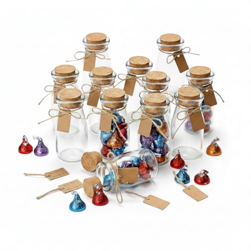 Small Glass Jars with Lids – Set of 12 Mini Glass Bottles with Corks for Halloween Decorations Fall Décor Wedding & Party Favors, Halloween DIY Crafts, Potions, Spices & Candy, 3.4 oz