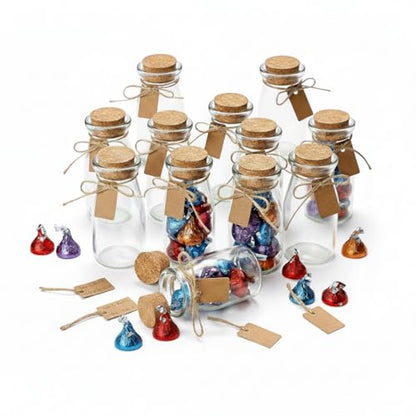 Small Glass Jars with Lids – Set of 12 Mini Glass Bottles with Corks for Halloween Decorations Fall Décor Wedding & Party Favors, Halloween DIY Crafts, Potions, Spices & Candy, 3.4 oz