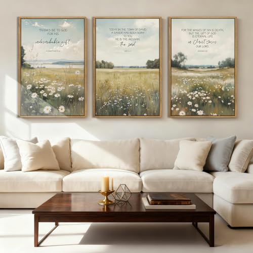 Anyzal Large Christian Framed Wall Art 16x24 Inch Bible Scripture Canvas Wall Decor Easter Farmhouse Wildflower Paintings Set of 3 for Living Room Bedroom Dining Room - color: Farmhouse Wildflower, size: 24"L x 16"W