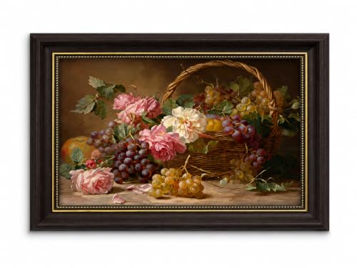 Vintage Framed kitchen Wall Art,Retro Grape Basket Floral Wall Decor | Antique Botanical Fruit Still Life Canvas Print, Cottagecoreal Artwork for Living Room kitchen - color: Fruit Basket, size: 11"L x 9"W