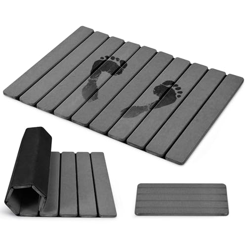 Foldable Stone Bath Mat, 2 PCS Quick-Dry Diatomaceous Earth Stone Drying Mat for Bathroom, Non-Slip Rubber Base, Shower Mat Outside Shower, Easy to Store, Easy to Clean (Grey 24"×16" & 8"x4") - color: Grey, size: 24" x 16"