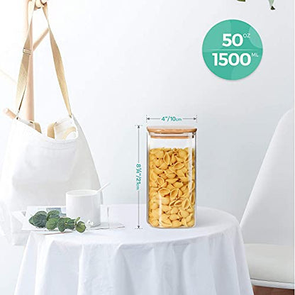 ComSaf Glass Storage Containers wtih Lids 1.6 Qt, Set of 3 Food Storage Jar | Square Kitchen Canisters, Glass Pantry Jars, Pantry Organizers, Dry Food Storage, Tea, Oat, Spice, Coffee, 51oz, BPA Free - size: 1.6Qt*3