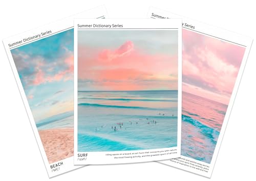 HNNXAR Pastel Coastal Poster Wall Art Set Of 3 Colorful Beach Surf Canvas Picture Prints Modern Preppy Aesthetic Ocean Painting College Room Decor For Dorm Apartment Girl Room Bedroom 12x16 Unframed - color: Colorful Beach, size: 12"x16" Poster